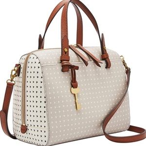 Fossil Women's Rachel Satchel Purse Handbag - beige/white